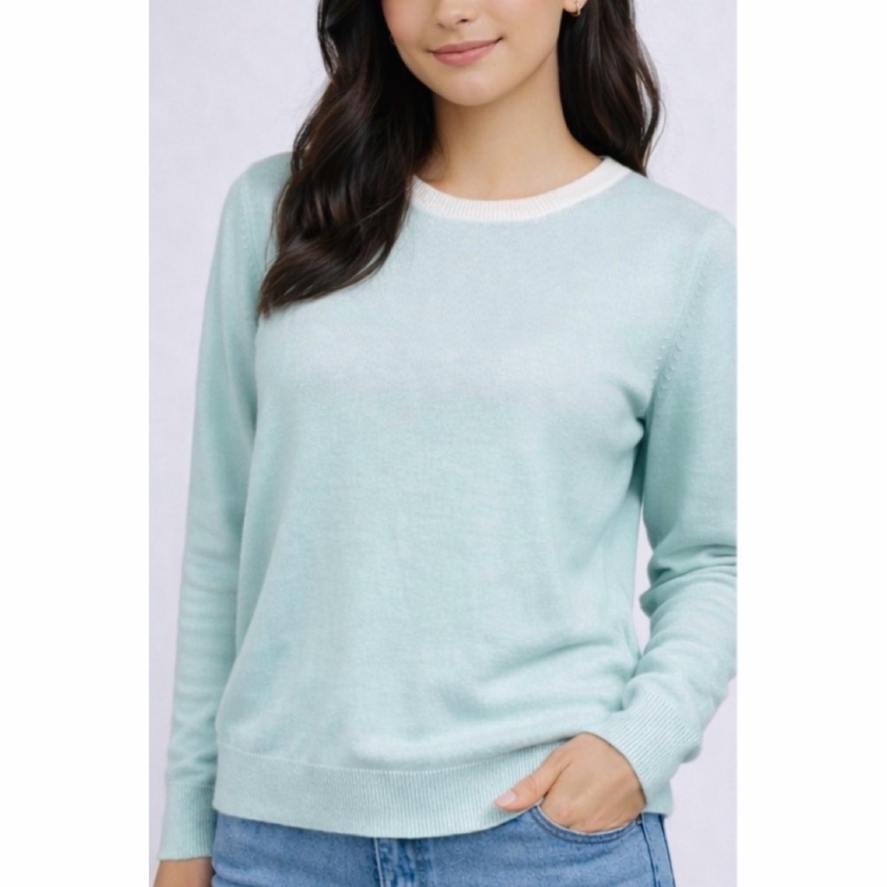 FOREVER 21 • Mint/White Pullover Crewneck Long Sleeve Sweater, L